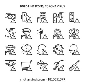 Corona virus, bold line icons. The illustrations are a vector, editable stroke, 48x48 pixel perfect files. Crafted with precision and eye for quality.