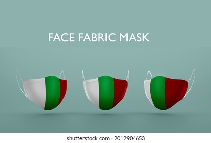 Corona Virus in Bulgaria. Vector graphics of cloth mask printing with bulgarian flag. Novel coronavirus (2019-nCoV or CoVid-19). Cloth masks as double masks for COVID-19 self-isolation. Corona virus