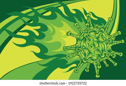 Corona-Virus brennt mit Flammen, Vektorgrafik