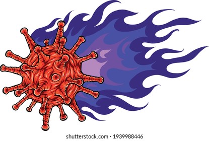 Corona-Virus brennt mit Flammen, Vektorgrafik