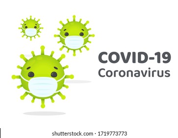 Corona virus cartoon character wearing a mask to prevent the spread of the flu