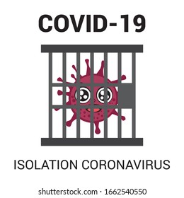 Corona Virus Cartoon Characters Who Are In Prison Isolation. Vector Illustration