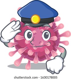 Corona virus Cartoon mascot performed as a Police officer