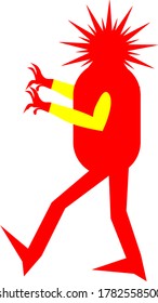 Corona virus cartoon monster going in red color isolate background for scaring kid style.