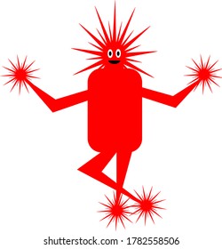 Corona virus cartoon monster going in red color isolate background for scaring kid style.