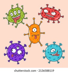 Corona virus cartoon sticker collection,vector,illustration.