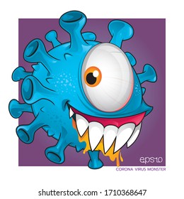 A Corona Virus Cartoon Vector Image Monster Virus Covid-19. 
Virus Danger Icon. Vector Illustration. Character Illustration. Covid19 Symbol.