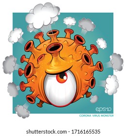 A Corona Virus cartoon vector. Monster Virus Covid-19. Character design.