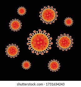 Corona-Virus-Zelle Symbol Vektor in orange und gelb Schatten-Farbe auf schwarzen Hintergrund.