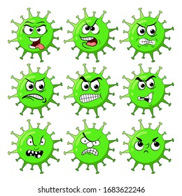 corona virus character with an angry, mad, crazy facial expression. Virus monster. Killer virus. Coronavirus character set isolated on white background