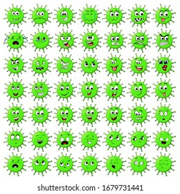 Corona Virus character with face expression. virion of Coronavirus Funny character 2019-nCoV. the virus that caused epidemic of pneumonia in China. COVID-19s vector illustration with facial expression