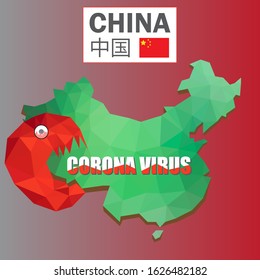 Corona virus and china map polygon background, Healthcare background, Dangerous zone.