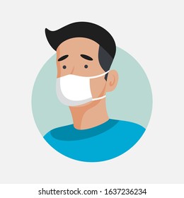 Corona virus in China. Novel corona virus 2019-nCoV, man in white medical face mask. Concept of corona virus quarantine.