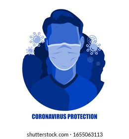 Corona Virus In China. Novel Corona Virus 2019-nCoV, Man In White Medical Face Mask. Concept Of Corona Virus Quarantine. Observe Safety Measures In Public Places. EPS10