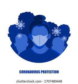 Corona virus in China. Novel corona virus 2019-nCoV, woman in white medical face mask. Concept of corona virus quarantine. Observe safety measures in public places. EPS10
