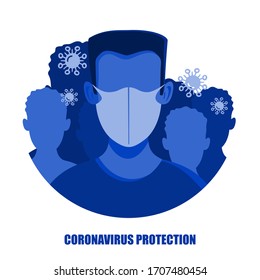 Corona virus in China. Novel corona virus 2019-nCoV, man in white medical face mask. Concept of corona virus quarantine. Observe safety measures in public places. EPS10
