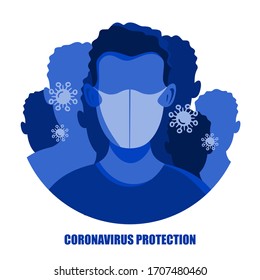 Corona virus in China. Novel corona virus 2019-nCoV, man in white medical face mask. Concept of corona virus quarantine. Observe safety measures in public places. EPS10
