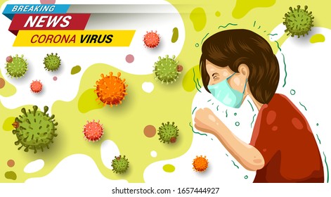 Corona virus in China, Vector Illustration. coronavirus (2019-nCoV), woman wear medical mask. Concept of poster beware coronavirus.