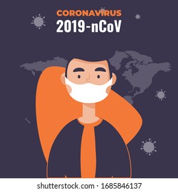 Corona virus in China,Italy,Spain, USA/wearing protective Medical mask for prevent corona virus.Novel corona virus 2019-nCoV, cartoon character in white medical face mask.