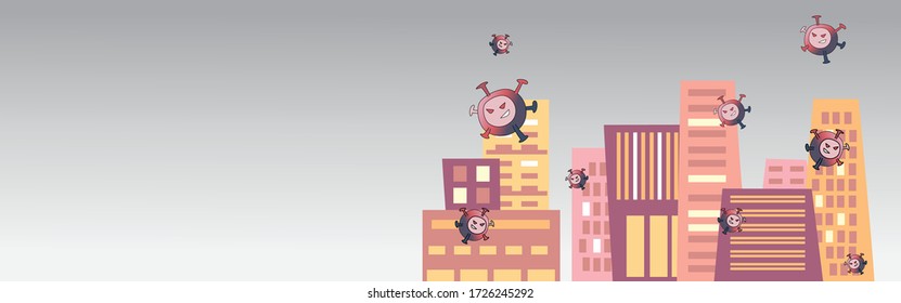 Corona virus in the city banner. Corona virus -2019-nCoV.COVID-19. Vector illustration. Corona cartoon vector banner.