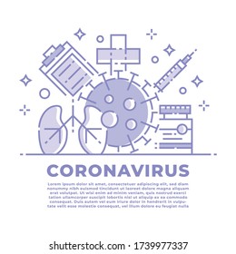 Virus Corona Diseño colorido incluye jeringa, pulmones, cruz
