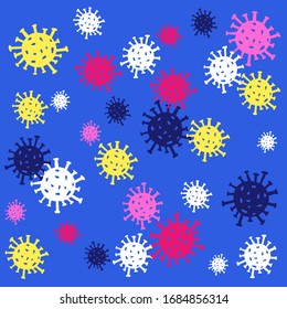 Corona virus colourful pattern. Stop pandemic illness. Stay home. Bright colours - yellow, blue, pink. Seamless background. Phone wallpaper. 