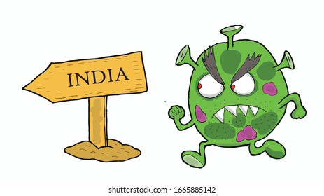 corona virus comes to india. vector.