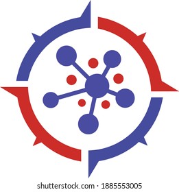 Corona-Virus und Kompass-Symbol in Richtung des Distributionsvirus.