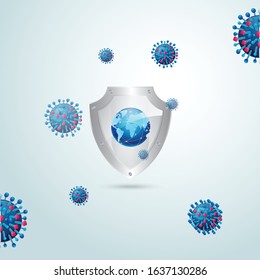 Corona virus concept. world put mask to fight against Corona virus. Concept of fight against virus. Many Virus attack isolated  background.