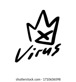 Corona virus. Coronovirus doodle logo set. Corona virus vector illustrations in sketch graffiti style. Wuhan home quarantine symbols on white background