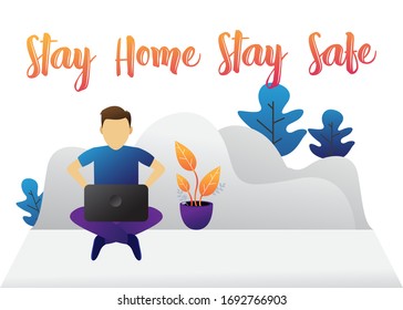 Corona virus (covid 19) campaign to stay at home. lifestyle activity that you can do at home to stay healthy. Flat design vector