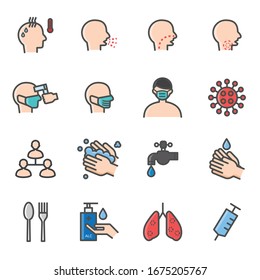 Corona virus Covid 19 Color Icons Vector