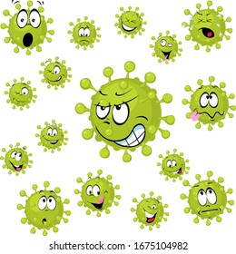 Corona Virus - COVID - 19 - Vector Illustration with Many Facial Expressions