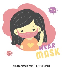 virus corona covita adorable tema vectorial rosa