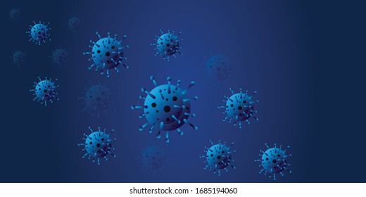 Corona virus (Covid-19 or 2019-ncov). Bacteria or virus infection flu blue background. 