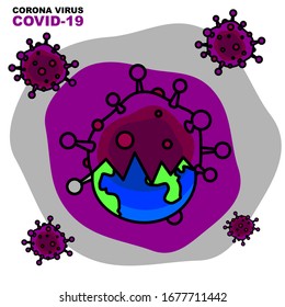 Corona virus Covid-19 2020 gulp down the world on grey background. cartoon charactor design. vector illustration.