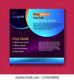 Corona virus or covid-19 banner for social media post. Virus warning square web banner post template eps 10 print ready banner 