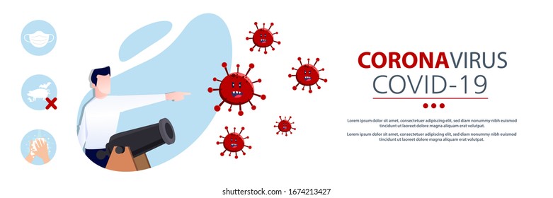 Corona virus -COVID-19 Banner Word with Icons ,Vector illustration.
