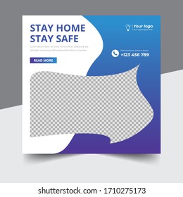 Corona virus or covid-19 campaign banner for social media post.Virus warning social media square flyer eps 10