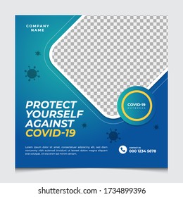 Corona virus or covid-19 campaign editable banner for social media post. Stay Safe Template.