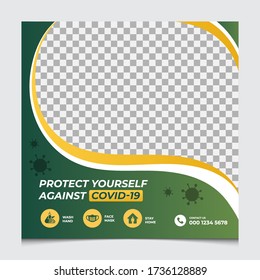 Corona virus or covid-19 campaign editable banner for social media post. Stay Safe Template.