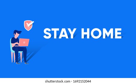 Corona virus covid-19 campaign to stay at home. Lifestyle activity that you can do at home to stay healthy. Flat design vector