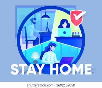 Corona virus covid-19 campaign to stay at home. Lifestyle activity that you can do at home to stay healthy. Flat design vector