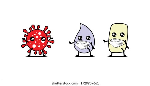 Corona Virus (COVID-19) design social distancing with Water and Soap