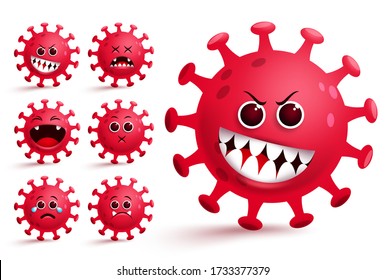 Corona virus covid-19 emoji vector set. Covid-19 emoji and emoticon with red naughty facial expression and emotions for global pandemic elements. Vector illustration.