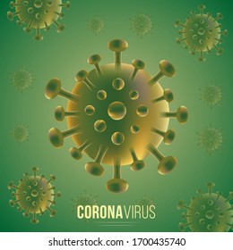 corona virus COVID-19 green background, 3D models of corona virus bacteria. Vector illustration