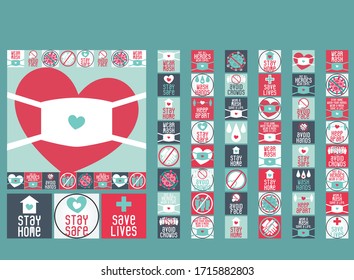 Corona Virus / Covid-19 Health Care Icon Set Including Face Mask Icons with Heart