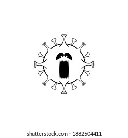 Corona Virus Covid-19 Icon Illustration Black White Vector