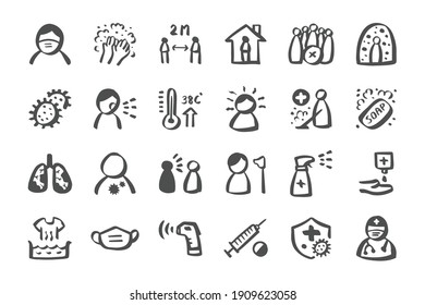 Corona Virus Covid-19 Icon Set Hand Drawn Doodle Icons