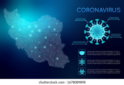 Corona Virus COVID-19 Iran Karte Infografik Element. Viruszelle.Koronavirus-Pandemie. Futuristischer Hintergrund. Vektorillustration Illustration Eps10